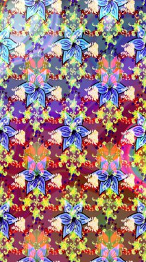 Çiçek duvar kâğıdı. Renkli çizim kalıbı. Çiçek arkaplan. Raster illüstrasyonu. Tarafsız ve mavi renklerde şirin tekstil.