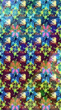 Hint süsü. Çiçek duvar kağıdı. Çizim kalıbı. Renkli süs kenarı. Mavi ve yeşil renklerde. Raster illüstrasyonu.