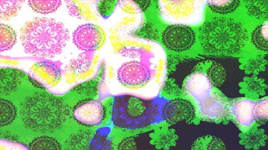 Raster Çiçek İllüstrasyonu güzel tekstil. Yeşil renkli etnik çiçeklerle zarif eskiz deseni.