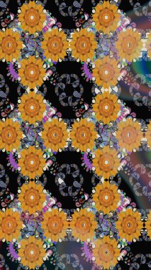 Raster illüstrasyonundaki çiçek desenli çizim. Siyah renkli çiçekler. Renkli Bahar Teması eskiz kalıbı. Düz Çiçek Elementleri Tasarımı.