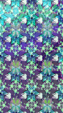 Raster illüstrasyonu. Mor renklere karalamalar çizilmiş çiçek deseni.