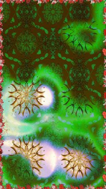 Yeşil ve kahverengi renkli çiçekler. Raster illüstrasyonunda kusursuz çiçek deseni.