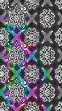 Soyut etnik raster çizim kalıbı. Kabile sanatı boho baskısı, klasik çiçek arkaplanı. Arkaplan dokusu, duvar kağıdı, gri renkli çiçek teması.