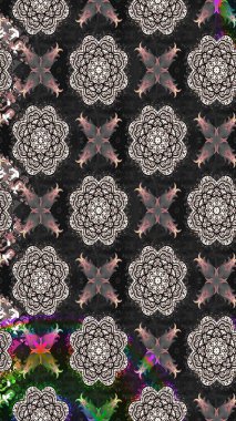 Suluboya çiçekli çiçek deseni. Raster illüstrasyonu. Gri renkli Asya tekstili.