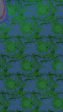 Yeşil çiçekli eskiz deseni, suluboya çiçek deseni, sevimli çiçek, duvar kağıdı, kart veya kumaş için fayanslı. Raster - stok.