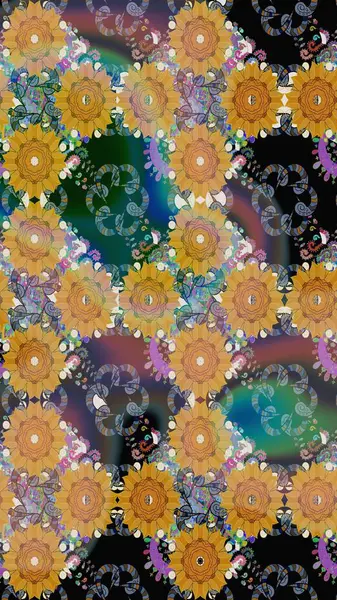 Çiçekli eskiz çizimi. Sarı renkli çiçekler. Renkli Yaz Temalı eskiz kalıbı. Düz Çiçek Elementleri Tasarımı.