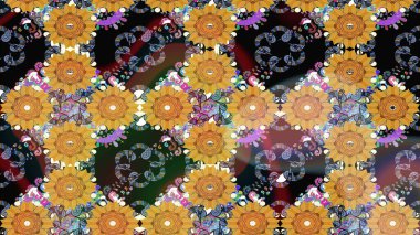 Kumaş desenli papatya çiçeği detayı. Sarı renkte çiçekler.