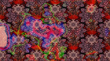 Soyut etnik raster çizim kalıbı. Arkaplan dokusu, duvar kağıdı, pembe renkli çiçek teması. Kabile sanatı boho baskısı, klasik çiçek arkaplanı.