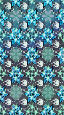 Mavi ve gri renklere karalamalar çizilmiş çiçek deseni. Raster illüstrasyonu.