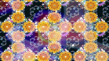 Raster illüstrasyonundaki çiçek desenli çizim. Bej renkte çiçekler.