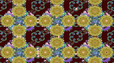 Kahverengi renkte kahverengi papatya deseni. Raster illüstrasyonu. Kahverengi renklerde.