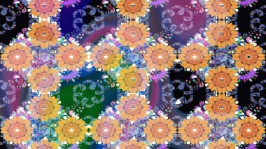 Elle boyanmış suluboya resim çizimleri, çiçekler ve bitkiler. Bej renkte çiçekler.