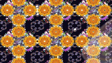 Küçük çiçekli basit bir çiçek çizimi. Siyah renkte sevimli çiçekler. Moda baskısı, albüm, ambalaj kağıdı ve duvar kağıdı için zarif dekoratif süslemeler. Raster illüstrasyonu.