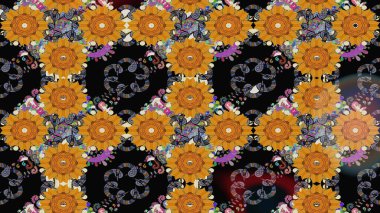 Çiçekli siyah eskiz deseni. Raster çiçek izi. Klasik taslak çizimi. Raster Yumuşak kumaş deseni.