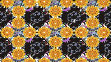 Çiçekli karalama şeklinde Raster çiçek deseni. Nazikçe, güzel çiçek arkaplanı. Gri renkli çiçekler.