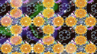 Sarı renkli etnik çiçekli zarif eskiz deseni. Raster Çiçek İllüstrasyon Şirin Tekstil.