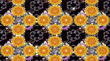 Çiçek desenli raster, sarı çizgi grafik desenli soyut raster arkaplan. Modern stil dokusu.