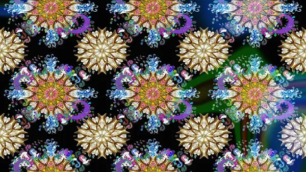 Siyah renkler ve parlak çiçekler üzerine soyut çizim deseni. Çiçeksel elementlerle süslenmiş zarif raster dokusu. Küçük çiçekte şirin bir çiçek deseni var..