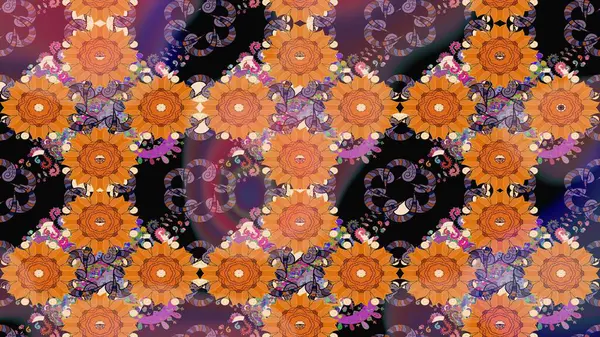 Eskiz klasiği. Raster Şirin kumaş deseni. Renkli Bahar Teması eskiz kalıbı. Düz Çiçek Elementleri Tasarımı.