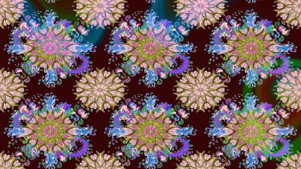 Raster illüstrasyonundaki çiçek desenli çizim. Suluboya tarzında kahverengi renkte çiçekler.