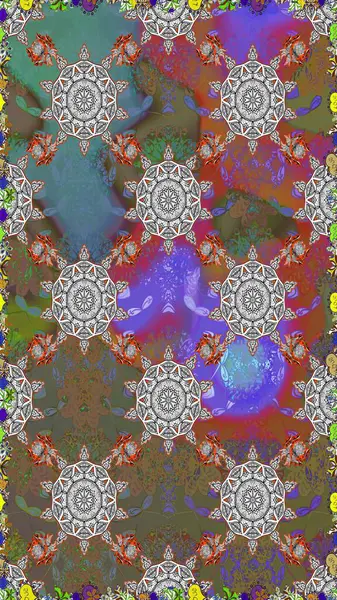 Raster illüstrasyonu. Kahverengi ve gri renkli çiçekler. Çiçek süsü ile kusursuz desen.