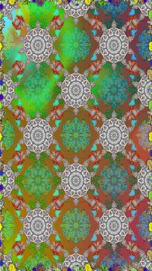 Kızılderili desenli desenli desenli şal deseni. Etnik Mandala süsü. Raster Henna dövme stili. Tekstil, tebrik kartı, boyama kitabı, telefon kılıfı baskısı için kullanılabilir.