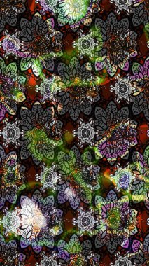 Gri renkli etnik çiçekli zarif eskiz deseni. Raster Çiçek İllüstrasyonu güzel tekstil..