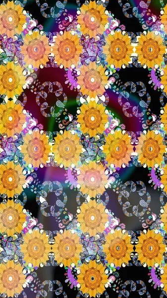 Çiçek deseni. Flower eskiz arka planı. Şatafatlı bahar bahçesi dokusu. Raster illüstrasyonu.