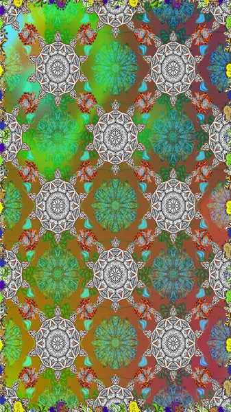 Kızılderili desenli desenli desenli şal deseni. Etnik Mandala süsü. Raster Henna dövme stili. Tekstil, tebrik kartı, boyama kitabı, telefon kılıfı baskısı için kullanılabilir.