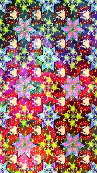 Tekstil, kumaş, kapaklar, duvar kağıtları, baskı, naylon, koleksiyon defteri, örgü, dekupaj için güzel bir eskiz. Millefleur 'lar. Küçük kırmızı ve mavi renkte güzel bir besin torbası deseni, çiçekler..