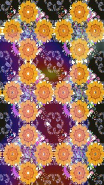 Raster Illustrasyon 'daki Çiçek Deseni' nin son moda çizimi. Sarı renkli çiçekler. Renkli Yaz Temalı eskiz kalıbı. Düz Çiçek Elementleri Tasarımı.