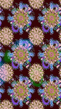 Raster illüstrasyonundaki çiçek desenli çizim. Kahverengi renkte çiçekler.