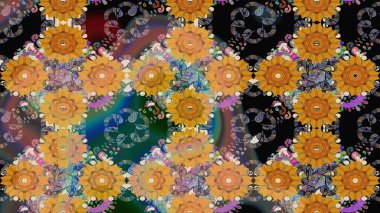 Düz Çiçek Elementleri Tasarımı. Turuncu renkli çiçekler. Çiçek desenli eskiz, yaz çiçekleri. Renkli Bahar Teması çizim şablonu.