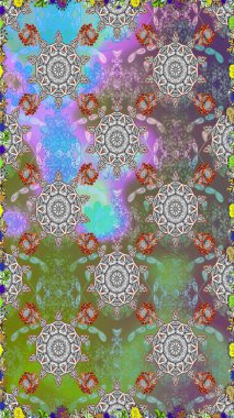 Raster Modaya uygun kumaş deseni. Gri ve yeşil renkli şirin çiçek desenleri. Düz Çiçek Elementleri Tasarımı. Renkli Bahar Teması Kusursuz Arkaplan.