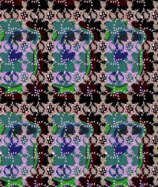 Raster illüstrasyonu. Çiçekli karalama şeklinde Raster çiçek deseni. Yumuşak, yeşil renkte bahar çiçekleri.