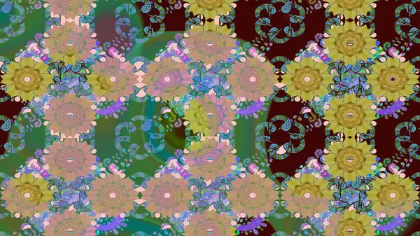 Raster illüstrasyonu. Çiçekli, yapraklı, çiçek desenli eskiz. El çizimi.