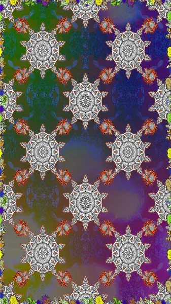 Çiçekli el, pürüzsüz desen çizmiş. Modern gelişim, gri ve yeşil raster arka plan duvar kağıdı çizimi, klasik çizgiler, desenli desenli çiçekler, çiçekli süsler..