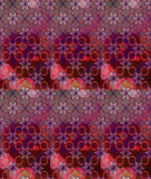 Asya tekstil tarzında. Raster illüstrasyonu. Mor ve kahverengi renkte çiçekler. Kusursuz çiçek deseni. Raster illüstrasyonu.