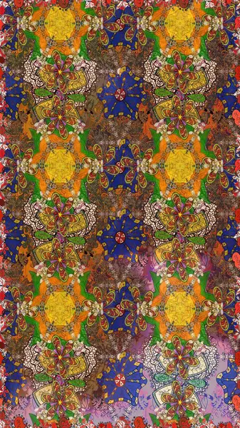 Raster illüstrasyonundaki çiçek desenli çizim. Kahverengi renkte çiçekler.