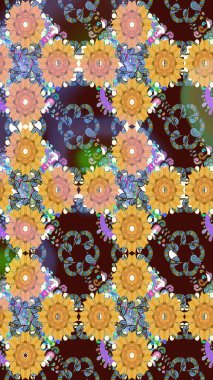 Raster illüstrasyonu. Taslak dekoratif arka plan, çiçek mandala. Kahverengi renklerde. Çiçek..