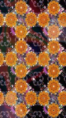 Raster illüstrasyonundaki çiçek desenli çizim. Renkli Bahar Teması eskiz kalıbı. Düz Çiçek Elementleri Tasarımı. Süslü kumaş deseni.