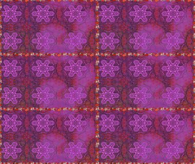 Mor ve mor renkli etnik çiçeklerle kusursuz bir desen. Raster Çiçek İllüstrasyon Şirin Tekstil.