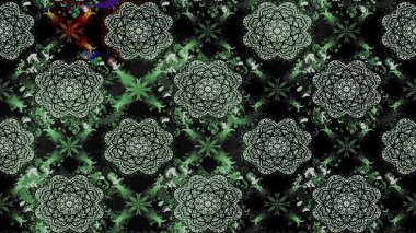 Çiçeksel çizim kalıbının yansıması. Vadinin çiçekleri siyah renklerde.