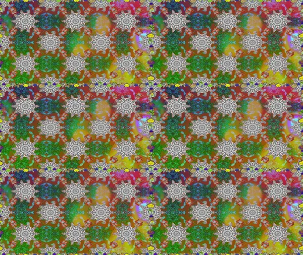 Raster illüstrasyonu. Yumuşak, yeşil ve kahverengi renklerde bahar çiçekleri. Yaprak ve çiçeklerin suluboya resmi, yeşil ve kahverengi renklerde kusursuz desen.