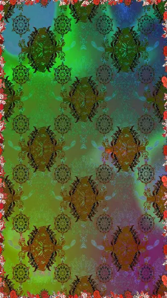 Raster illüstrasyonu. Egzotik çiçekler, botanik, yeşil renklerdeki parlak klasik doğa. Klasik tropikal doğal elementlerin suluboya seti.