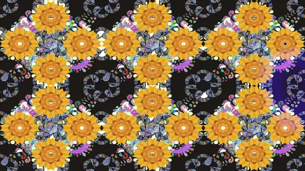 Çiçekli çiçek deseni, suluboya. Düz Çiçek Elementleri Tasarımı. Gri renkli çiçekler. Raster illüstrasyonu. Renkli Bahar Teması çizim şablonu.