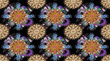 Raster illüstrasyonu. Nazik, yaz çiçekleri siyah renklerde. Raster çiçek desenli ve çiçekli..