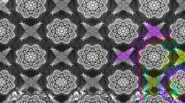 Gri renkli etnik çiçekli zarif eskiz deseni. Asya Tekstil 'inde Raster Çiçek İllüstrasyonu.