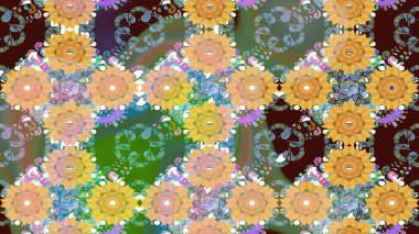 Vadinin bej renkli çiçekleri. Soyut etnik raster çizim kalıbı. Çiçekler..