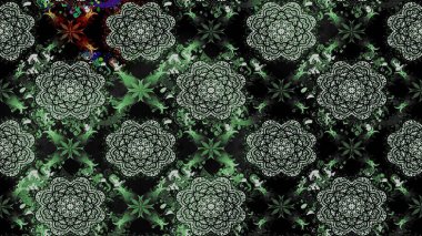 Çiçeksel çizim kalıbının yansıması. Vadinin çiçekleri siyah renklerde.